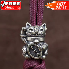 Mascot Lucky Cat Brass Knife Bead EDC Paracord Lanyard DIY Outdoor Charm Pendant