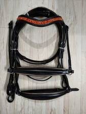 Rose Gold Piping Drop Nose-band Dressage Leather Horse Bridle COB Sizes.