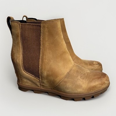 SOREL Womens Joan of Arctic Wedge II Chelsea Leather Boots Camel Brown Size 8.5