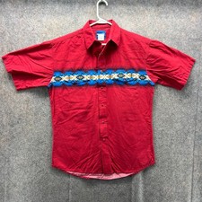 Vintage Wrangler Shirt Men Medium Red Aztec Stripe Snap Pearl Cowboy Western