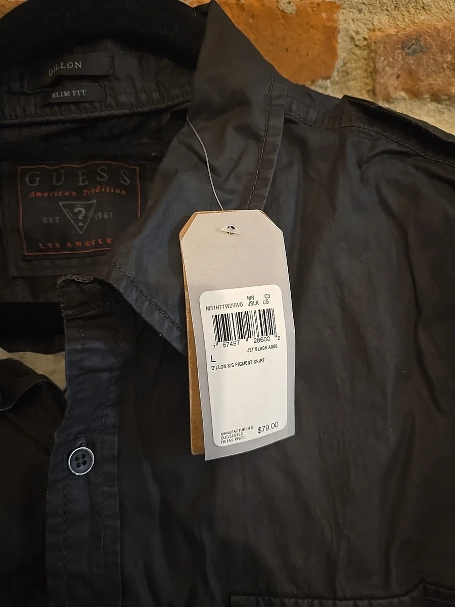 Camisa negra GUESS Dillon Jet para hombre talla grande manga corta abotonada