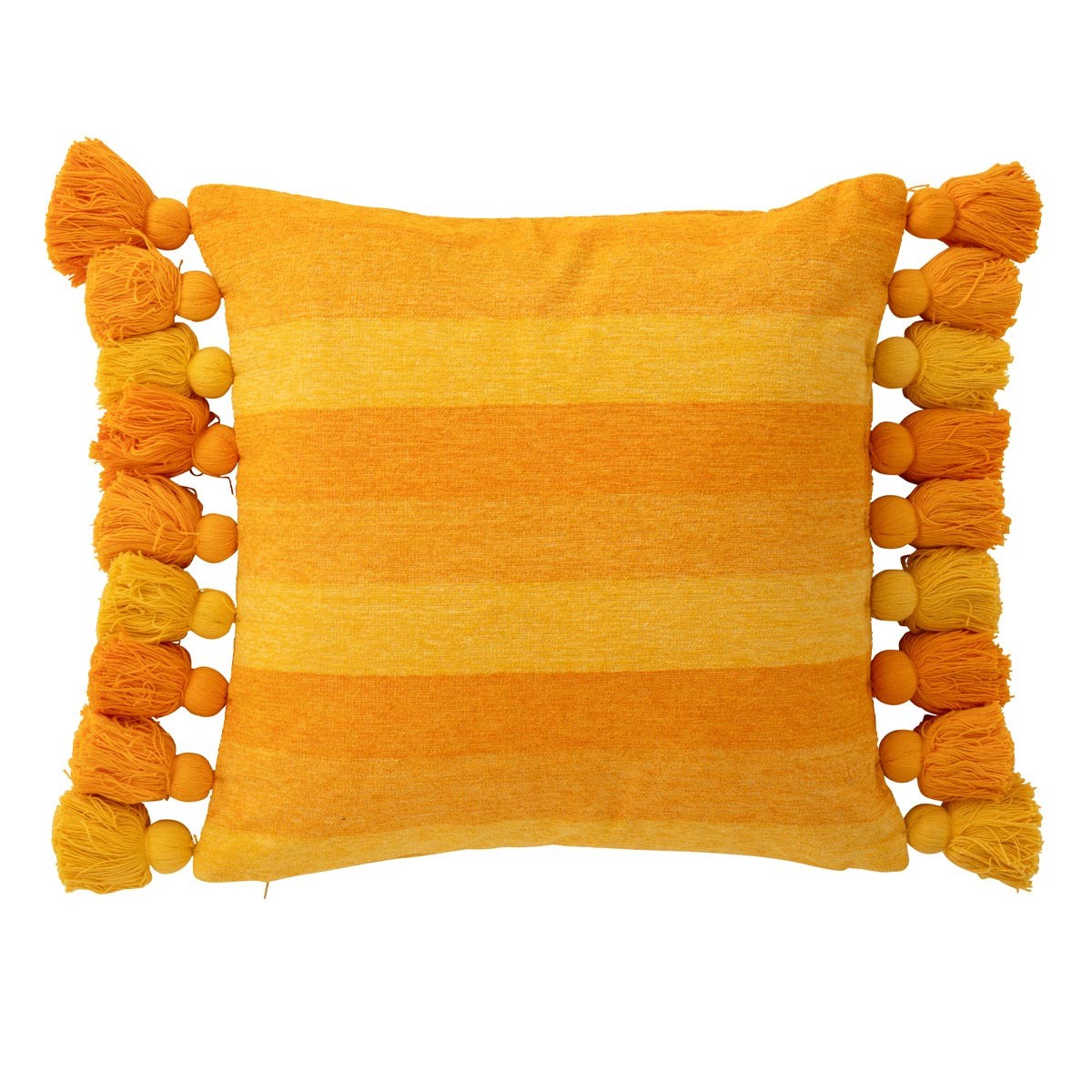 Coussin déco à pompons Polly 50x50cm orange pour réveiller un canapé terne