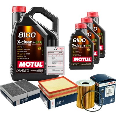 BOSCH Inspektionspaket 8L MOTUL 8100 X-CLEAN 0W-30 für Mercedes-Benz M-Klasse