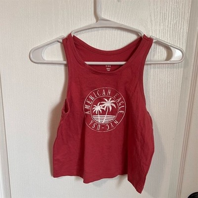 American Eagle Kids Girls Red Palm Tree Graphic Crop Tank Top Size 8 7-8Y NWOT