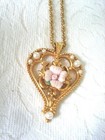 Vintage Gold Tone Necklace With Heart Pendant With Pink Rose and Faux Pearls KJ — photo 4