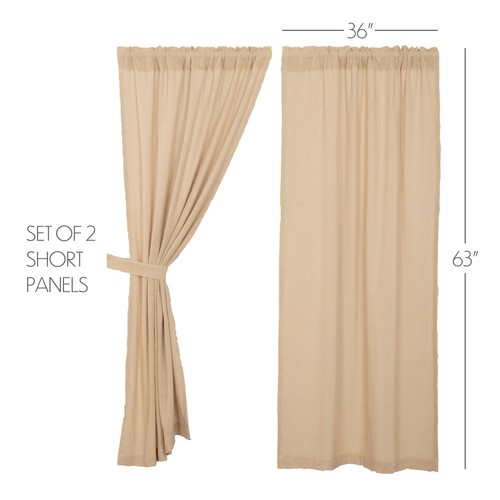 Farmhouse 63x36 Panel Pair Tan Rod Pocket Burlap Window Curtains