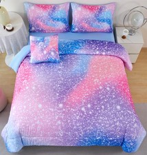 6Pcs Girls Bedding Set Full Size Colorful Rainbow Comforter Set for Kids Teen...