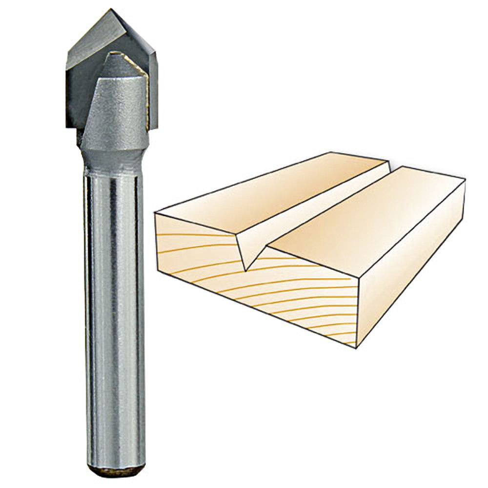 Whiteside 90 deg. V-Groove Bit, 1/4 in. SH x 3/8 in. CD x 3/16 in. PL 1501