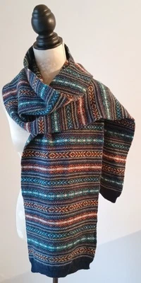 H&M SCHAL STRICK SCHAL BLAU 80%WOLLE  GEMUSTERT Ca. 192 x 29 CM Dick Warm Weich - Bild 1 von 4