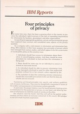 IBM Vintage Magazine Print Ad Four Principles Privacy 1974 Retro