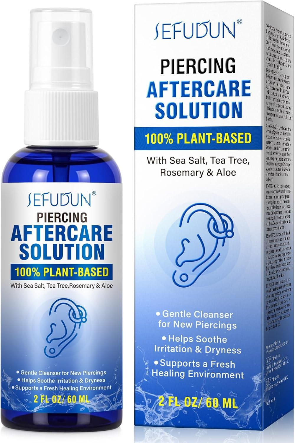 Piercing Cleaning Solution 60Ml, Ear Piercing Aftercare Spray, Gentle Cleanser f