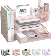 WALI Desk File Organizer, 4 Tier Desktop Paper Letter Tray Organizer with Drawer