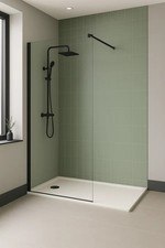 Wet Room Shower Screen 2000 x 1100mm 8mm Clear Glass Black Chrome Brass Flipper