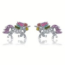 Elegant 925 Sterling Silver Charms Rainbow Unicorn Fashion Jewelry Stud Earrings