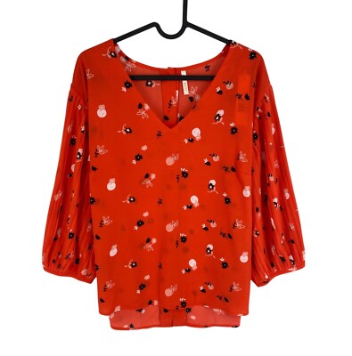 I. CODE Damen Orange V Ausschnitt Halbe Ärmel Bluse Größe XL