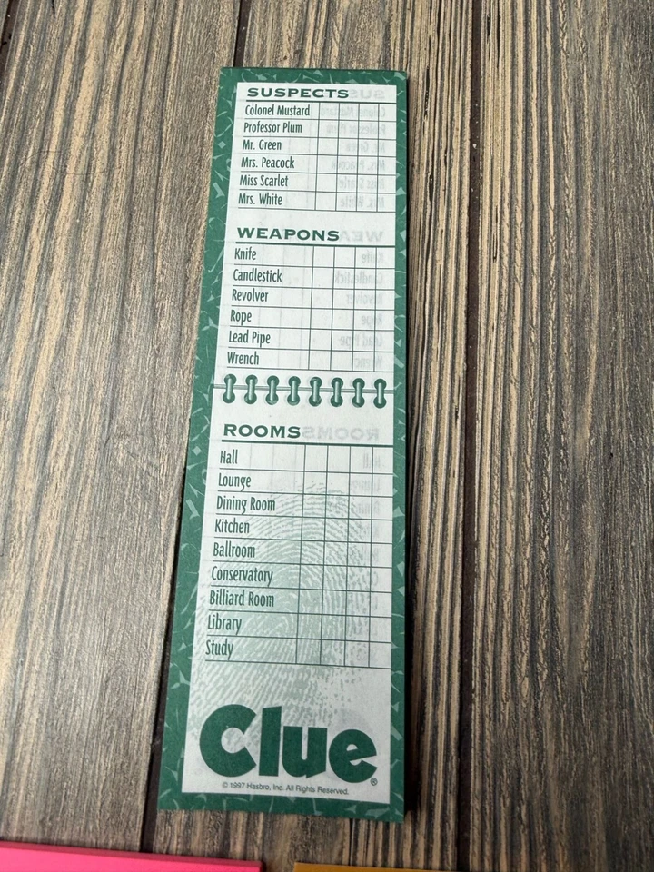 Clue Game Replacement Score Pad 1996 Parker Brothers Board Game - Image 3 of 3