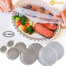 Silicone Stretch Lids Set 8 Pc Reusable Storage Cover Cup Bowl Dinner Plate Size