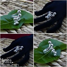 Handmade peruvian ring 950 silver w/cluster of spheres wrought design Size 9-9.5