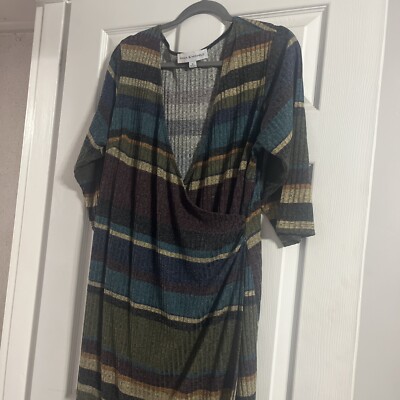 Emma & Michele Dress 1X Brown Large Stripe Maxi Dress Woman's | eBay
