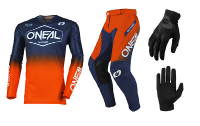 O'Neal 2025 Mayhem Hexx MX Offroad Jersey Pant Matrix Gloves Combo Blue/Orange
