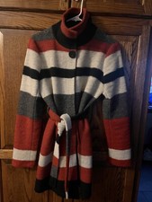 Clements Ribeiro Portobello Women’s Striped Belted Wool Blend Coat Jacket Large