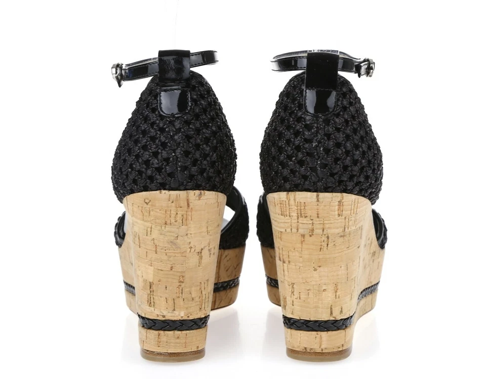 Sandalias de tacón de cuña con hebillas y correa al tobillo charol negro MARVIN K talla 9,5 M Foto 4 de 4