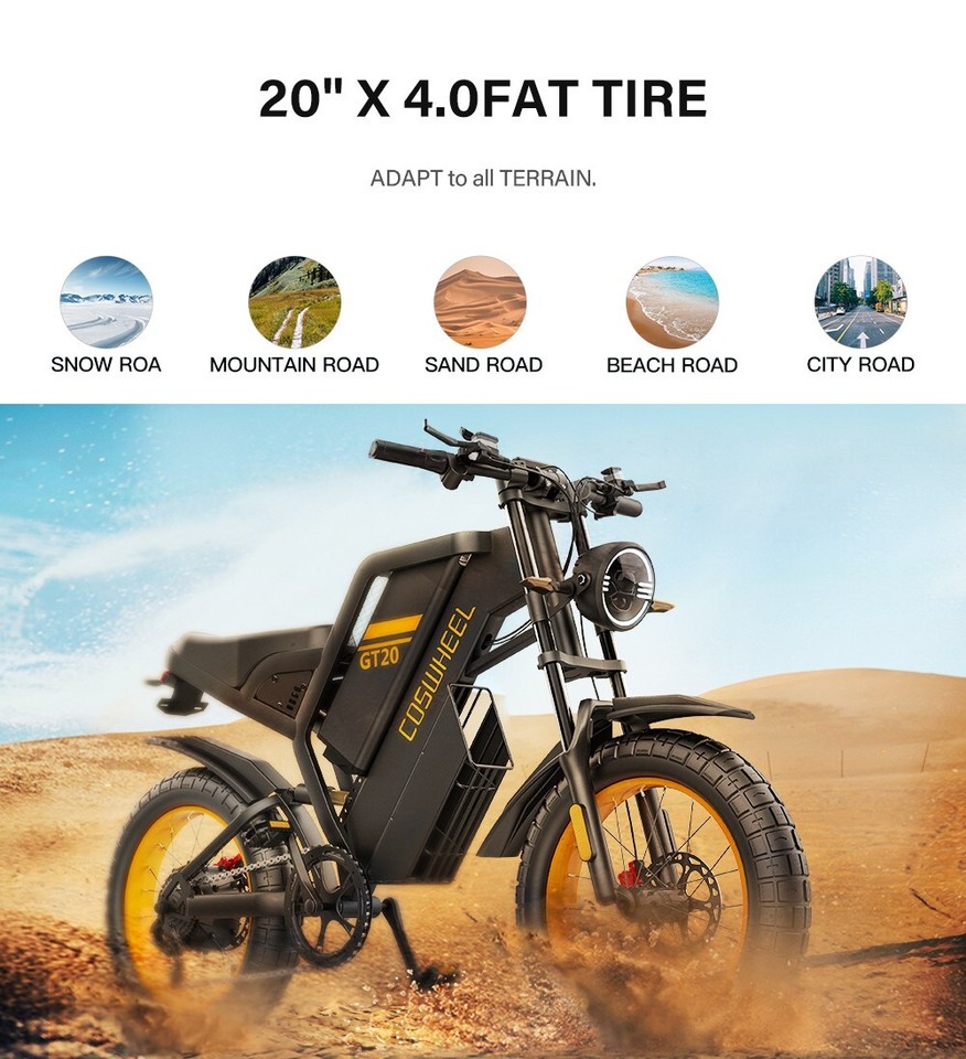 Coswheel GT20 Electric Bike 48V 25AH 1500W Motorcycle Fat Tire Bicycle