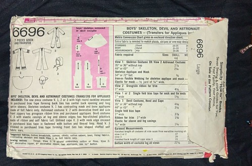 Vintage 1970's Simplicity Halloween Costume Sewing Pattern Skeleton Astronaut - Picture 2 of 2