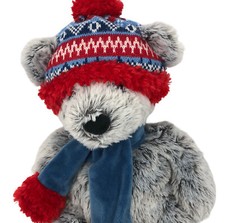 Holiday Grey Teddy Bear Plush in Red White Blue Hat Scarf Soft Stuffed Animal