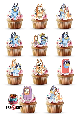 TOP IT TOPPERS LTD 22 x Edible | Premium Wafer Card | Cupcake Cake Toppers *PRE CUT* Bluey Birthday