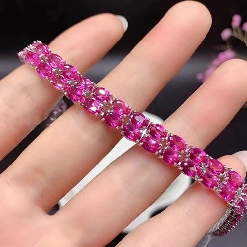 Full Eternity Design 51 CT Prong Set Oval Cut Pink Ruby Bride Wedding Bracelet - Picture 3 of 10