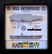 USS Enterprise Memorial Display Shadow Box, CVN-65, 9" x 9", Black