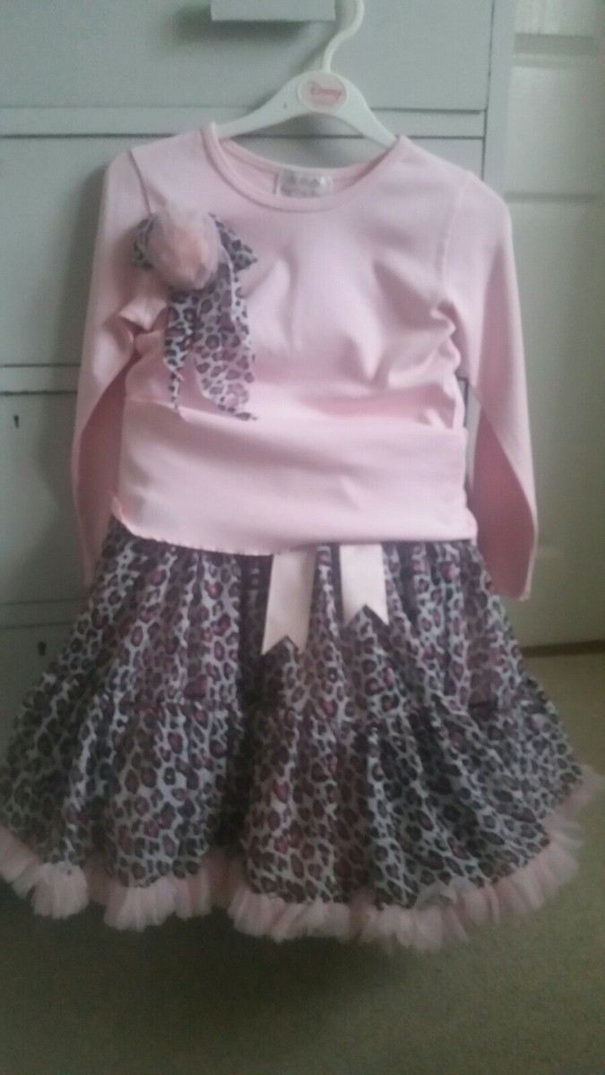 Oopsy Daisy Baby pink leopard print Pettiskirt matching top worn