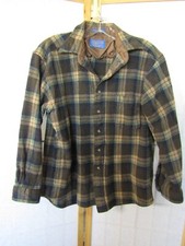 VTG Pendleton Brown Plaid Long Sleeve Cuffed Collar Shirt Women's L USA Made