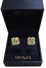 NEW SIMPLY SILVER 14K GOLD PLATED ROUND CRYSTAL CLOVER STUD EARRINGS +BOX
