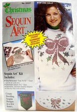 NEW 1992 Distlefink Bow Holly 33237 Sequin Art Kit Christmas Decor Vintg 13740