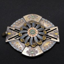 Vintage 1930s Art Deco Brass Enamel Belt Buckle Multicolor Floral Design