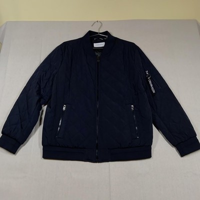 Calvin Klein Jacket Mens Size L Blue Quilted Bomber Full Zip Pockets Logo