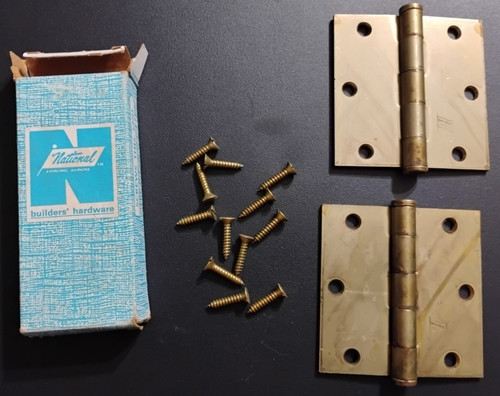 Vintage National Builders Hardware 3.5" Dull Brass Door Hinge #102 - NOS