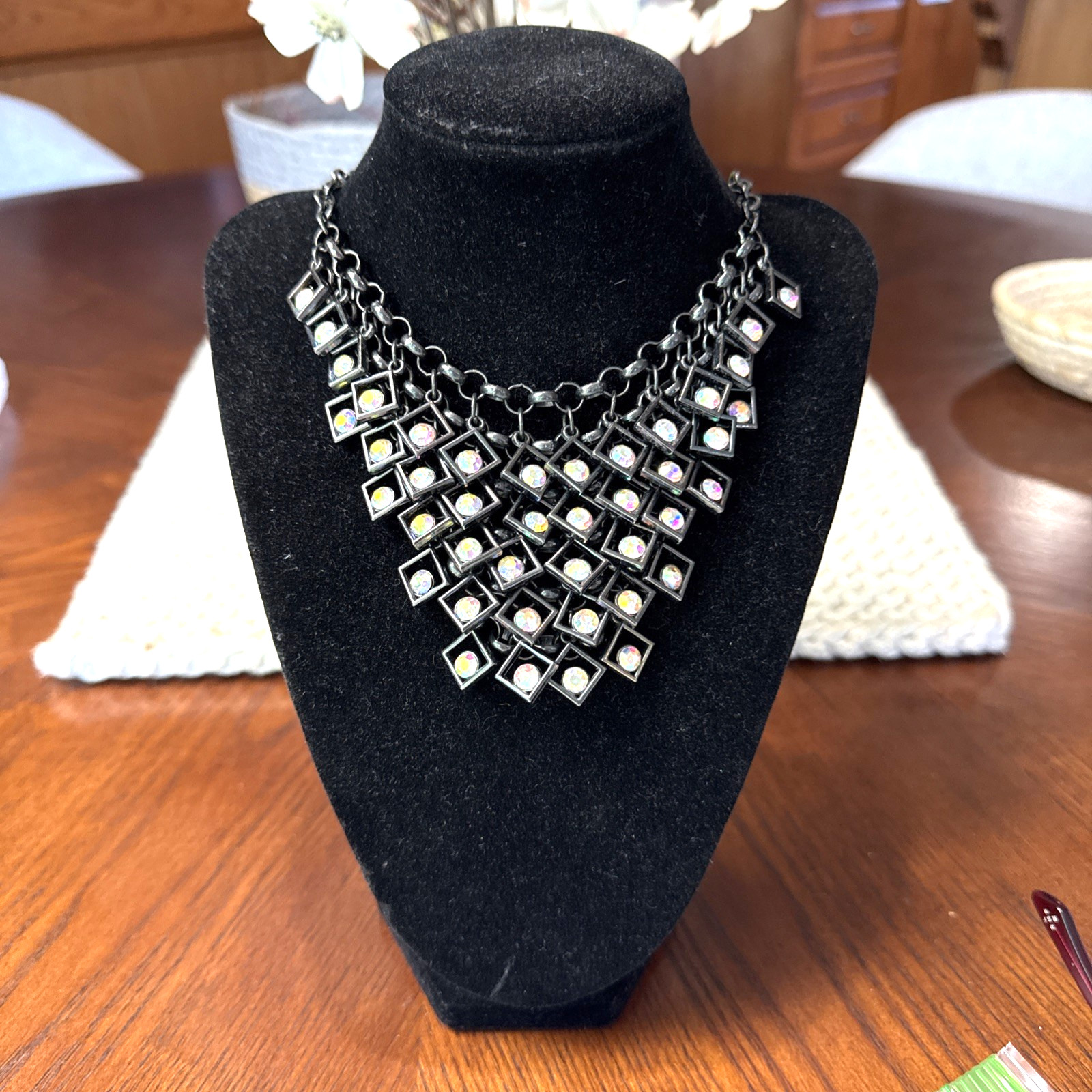 Bib Statement Rhinestone Chain Black Necklace - image 1