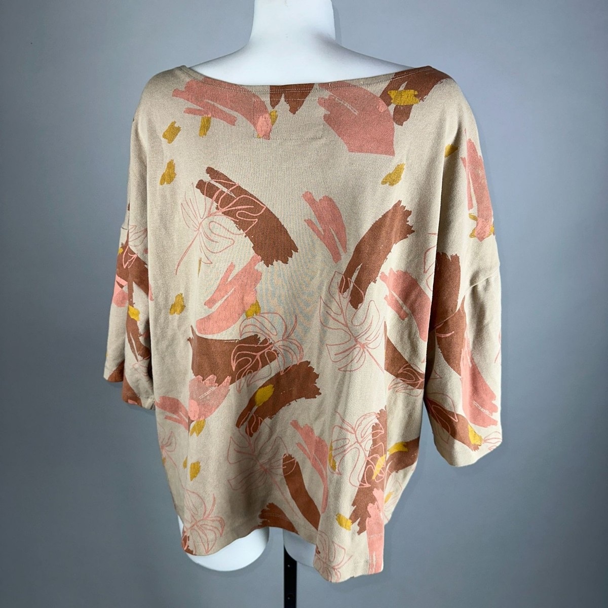 Tonle Plant Kween Blouse Top XL Beige Leaf Print Sustainable Lagenlook Oversized View 5