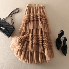 High Waist Mesh Skirt Women Fashion Sweet Solid Color Tulle Skirt Female