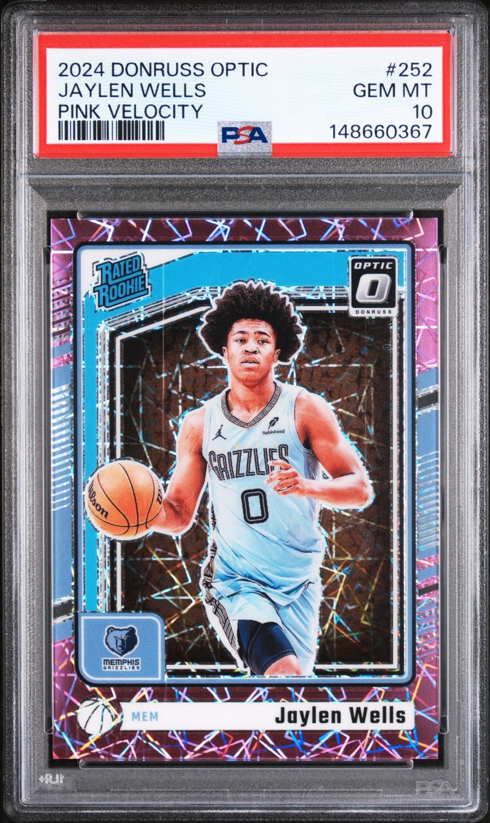 2024  Optic Jaylen Wells PINK VELOCITY RATED ROOKIE CARD #/79 Grizzlies PSA 10💎