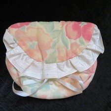 VTG Cotton Floral Make Up Bag, Frills, Tie Up Bow, Waterproof Lining, Sz- 6"X 5"