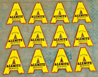 12X ALEMITE SERVICE PORCELAIN ENAMEL SIGN BOARD SIZE 10"X9" INCHES SINGLE SIDED