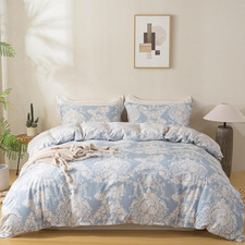 Queen Duvet Cover Set 3Pcs 100 Cotton Blue Damask Vintage Floral