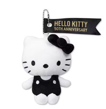 Kitty Plush Cat LARGE KeyChain Key Charm Bag Tote Holder 50 Anniversary BLK WHT