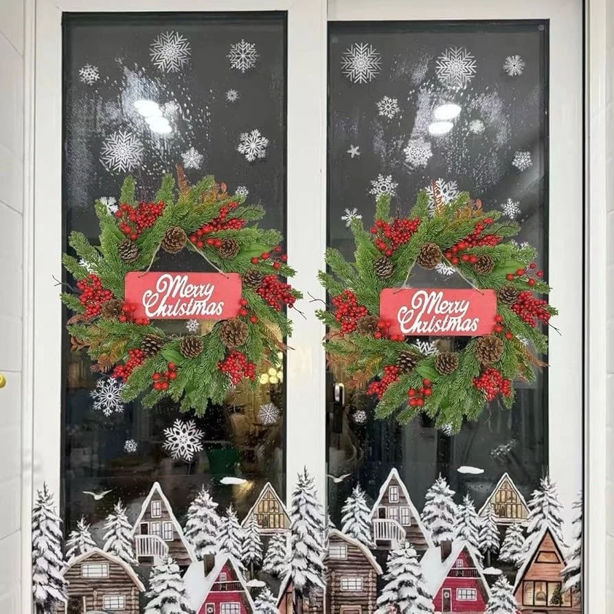 Corona de Navidad, 21 pulgadas Navidad Copo de Nieve Decoraciones Corona Artificial Foto 2 de 4