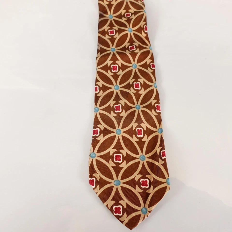 Corbata de cuello Charles Jourdan para hombre marrón floral cuadrilátero seda diseñador de lujo ITALIA Foto 4 de 4