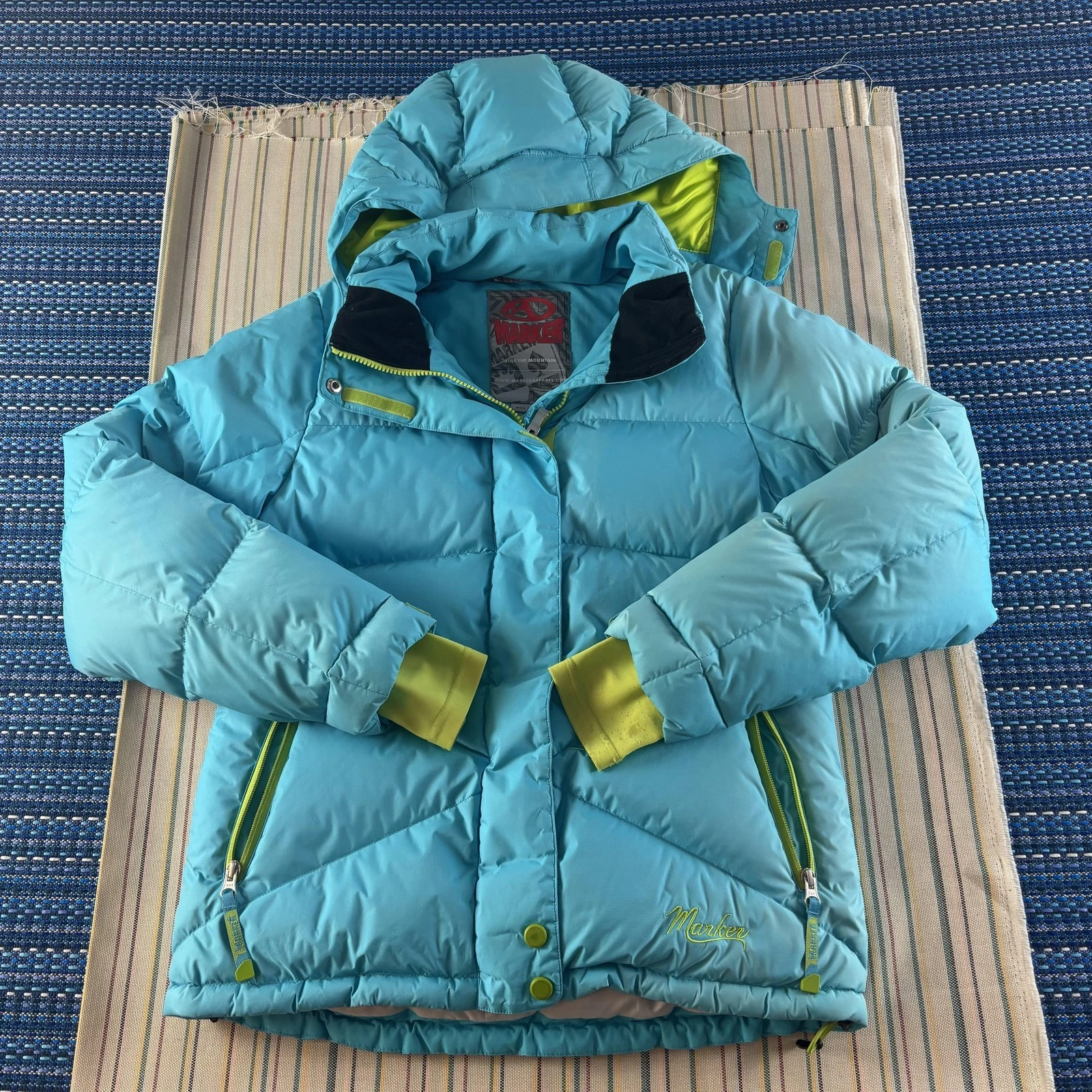 Marker Down Puffer Jacket Womens 8 Blue 600 Fill Goose Down Insulated Hooded Ski